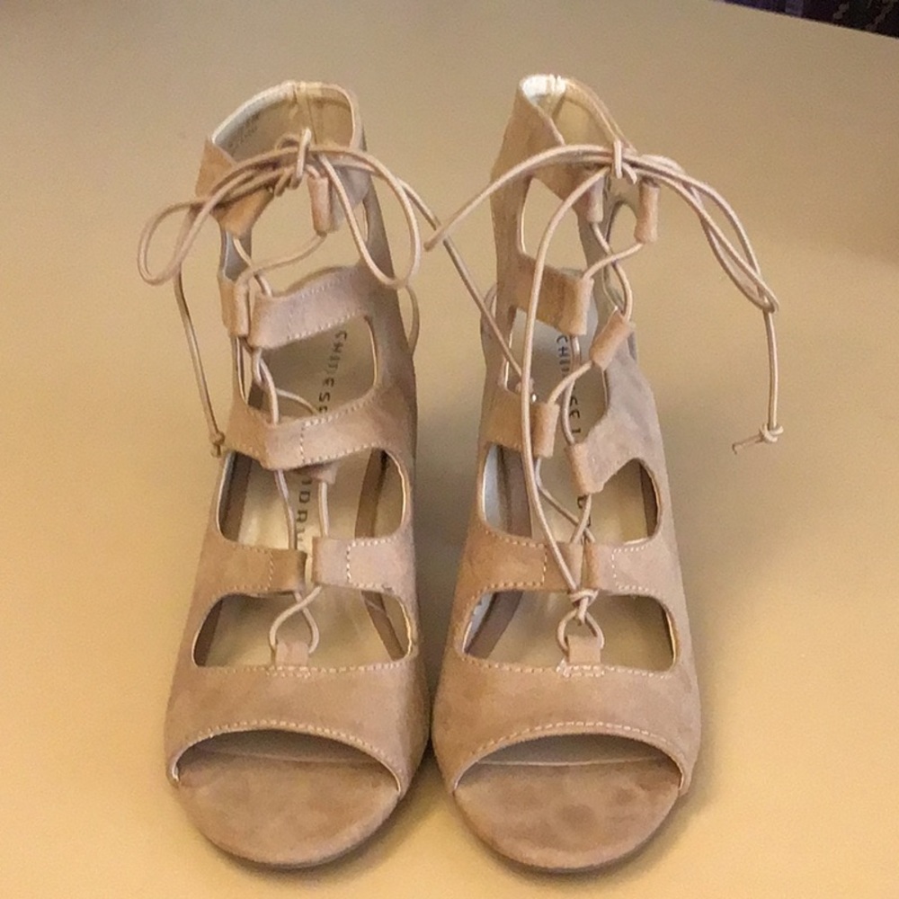 Chinese Laundry Tan Heels with Gladiator Style